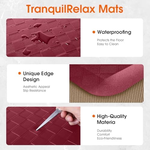 TranquilRelax 4/5 Inch Cushioned Anti Fatigue Kitchen Mats, Burgundy - Image 3