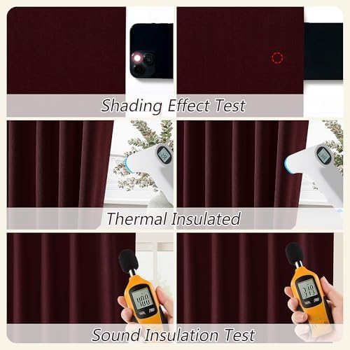 Guken Extra Long 100% Blackout Burgundy Linen Curtains 108 Inches - Image 5
