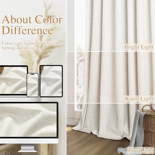 Guken Extra Long 100% Blackout Linen Curtains 124 Inches for Bedroom Cream - Image 7