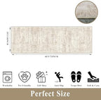 2x6 Runner Rug Hallway Washable, Non Slip with Rubber Backing Carpet for Kitchen Bathroom Neutral Moroccan Vintage Oriental Distressed Area Rugs for Bedroom Laundry Room Entry Entryway, Cream/Beige - Image 2