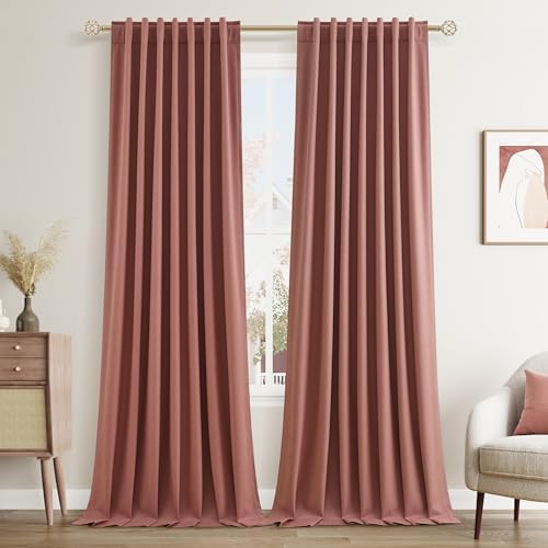 Guken Extra Long 100% Blackout Linen Curtains 102 Inches Dusty Rose by Guken