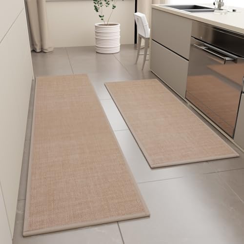 SUMLANS Kitchen Mats Set of 2 PCS for Floor, Washable Non Slip Rugs, Camel - Image 3