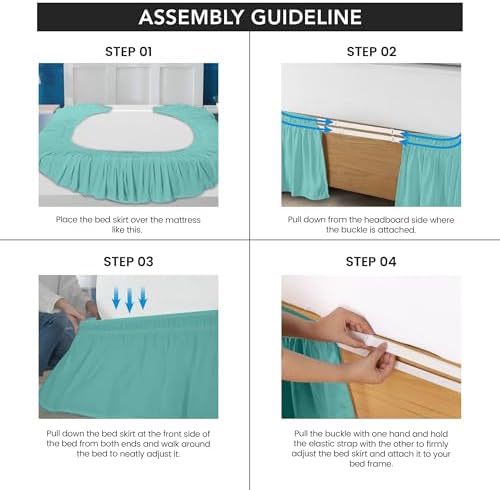 Wrap Around Queen Bed Skirt, Easy Fit Elastic Belt, 16 Inch Drop, Spa Blue - Image 5