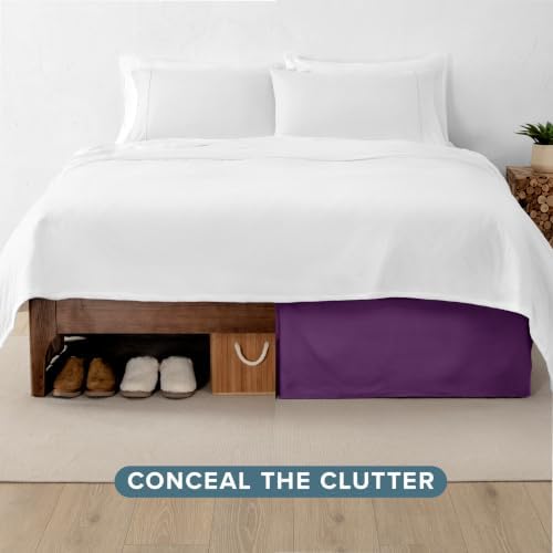 Bare Home Bed Skirt 15-Inch Drop 1800 Ultra-Soft (Queen, Plum) - Image 4