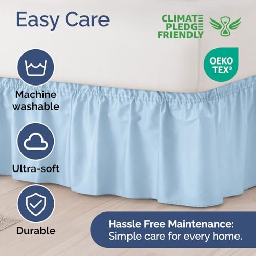 CGK Wrap Around Dust Ruffle Bed Skirt - Full Size, 18" Inch, Baby Blue - Image 6