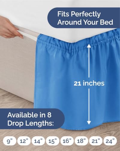 CGK Wrap Around Dust Ruffle Bed Skirt - Full Size, 21" Inch, Royal Blue - Image 4