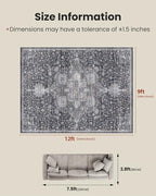 Amada Large 9x12 Washable Area Rug for Living Room, Gray/Gold, Vintage - Image 2