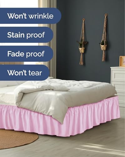 CGK Wrap Around Dust Ruffle Bed Skirt - King Size, 12" Inch, Light Pink - Image 5