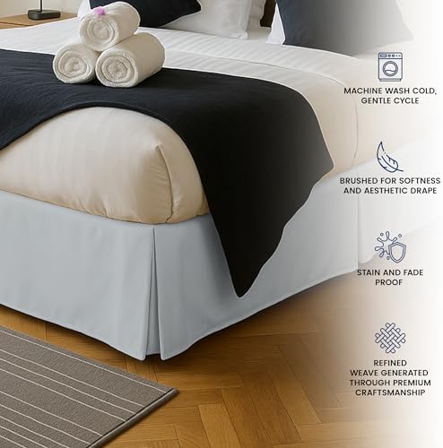 Queen Size Pleated Bed Skirt, Hides Under-Bed Storage 16" Drop, Light Grey - Image 5