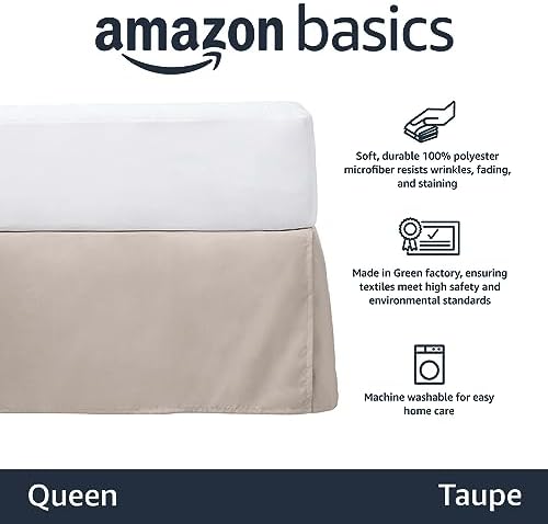 Amazon Basics Lightweight Pleated Bed Skirt, Wrinkle and Fade Resistant, Machine Washable, Queen, Taupe - Image 2