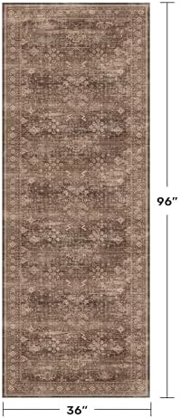 Brown Washable Long Runners for Hallways, 3x8 Wide Kitchen Runner Rug, Entryway Indoor Rug, Non Slip Rubber Backing Boho Vintage Dark Floor Decor - Image 2