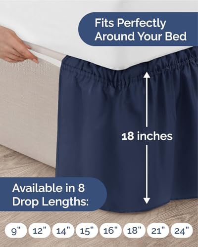 CGK Wrap Around Dust Ruffle Bed Skirt - Full Size, 18" Inch, Navy Blue - Image 4