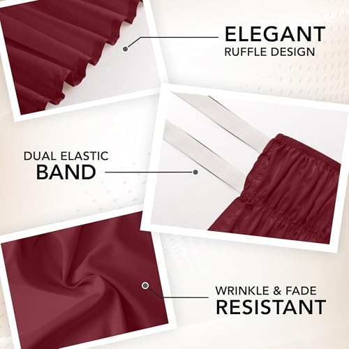 Wrap Around Full Bed Skirt, Easy Fit Elastic Belt, 16 Inch Drop, Burgundy - Image 6