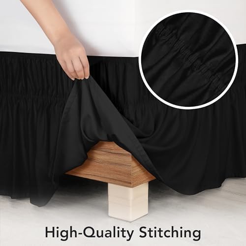 Wrap Around Queen Bed Skirt, Easy Fit Elastic Belt, 16 Inch Drop, Black - Image 6