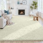 6x9 Fluffy Shag Area Rugs for Living Room Bedroom: Soft Carpet Cream White by CarpetAddColortoYourLife