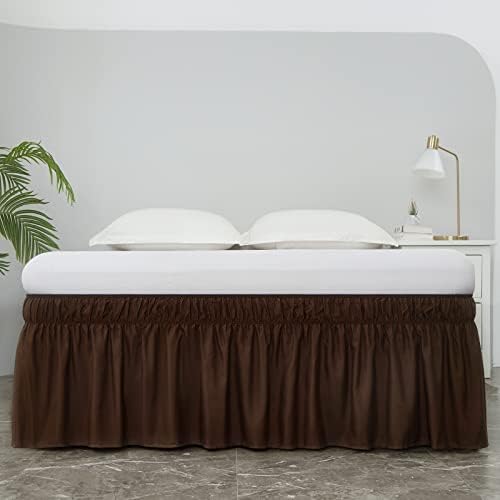 MEILA Wrap Around Elastic Bed Skirt for Queen & King Beds, 16" Drop, Brown - Image 2