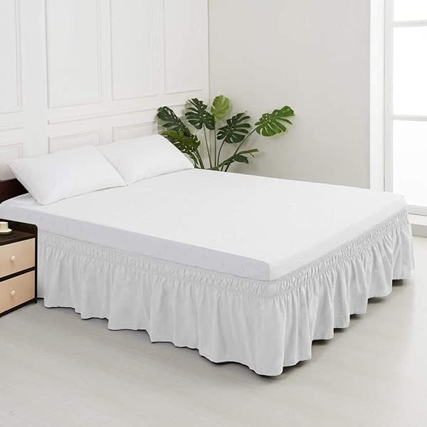 MEILA Wrap Around Elastic Bed Skirt for Twin & Full Beds, 14" Drop, White - Image 2