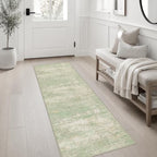 2x6 Washable Runner Rug：Modern Abstract Soft Carpet Green Cream - Image 4