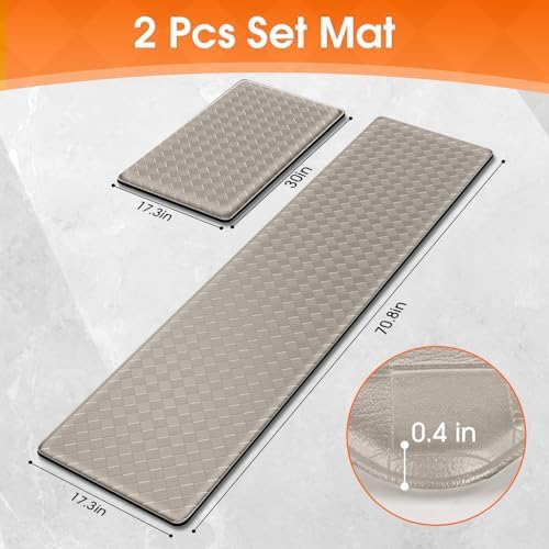 TranquilRelax Kitchen Mats, Cushioned Mats with Extra-Long Runner, Taupe - Image 2