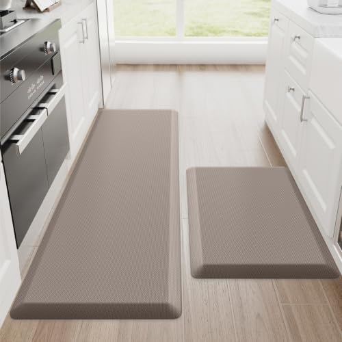 StepRite 1-Inch Kitchen Mats for Floor, 2-Piece Anti-Fatigue Rugs, Khaki by Bringcushiontoyourlife
