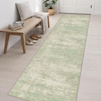 3x14 Washable Runner Rug：Modern Abstract Soft Carpet Green Cream - Image 3