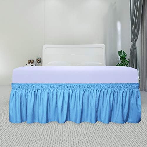 PureFit Wrap Around Ruffled Bed Skirt, Light Blue, Twin/Full - 22" Drop - Image 2
