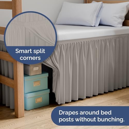 CGK Linens Dorm Room Bed Skirt Full XL - Dorm Essentials - 36" Light Grey - Image 4