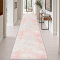 3x14 Washable Runner Rug：Modern Abstract Soft Carpet Pink White by FXRHLP