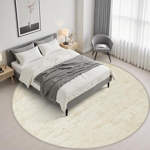 Round Area Rug Living Room: 6 ft Modern Washable Carpet Taupe - Image 3