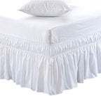 MEILA Wrap Around Elastic Bed Skirt for Queen & King Beds, 24" Drop,White by MEILA