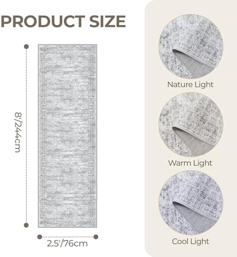 2'6 x 8' Runner Rug Non Slip,Washable Kitchen Rugs,Grey - Image 2