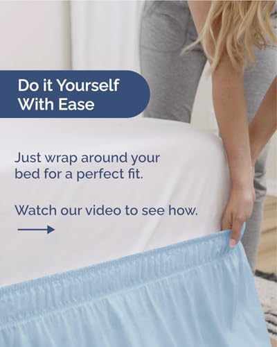 CGK Wrap Around Dust Ruffle Bed Skirt - King Size, 21" Inch, Sky Blue - Image 3