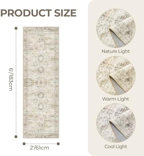 Washable Runner Rugs for Bedroom - 2x6 Runner Rug Non Slip, Ultra-Thin Entryway Runner, Soft Abstract Kitchen Runner for Hallway, Laundry, Bathroom, Indoor Door Mat(2'x6', Grey/Yellow) - Image 2