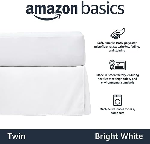 Amazon Basics Lightweight Pleated Bed Skirt, Twin, Bright White, Solid - Image 2