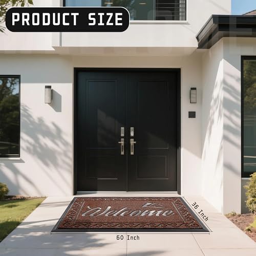 Yimobra Welcome Mat, Heavy Duty Sturdy Door Mats for Home Entrance Outdoor Indoor, Front Doormat for Outside Patio Floor Entry Porch Garage Office, Waterproof, Low Profile, 60 x 36, Maroon - Image 2