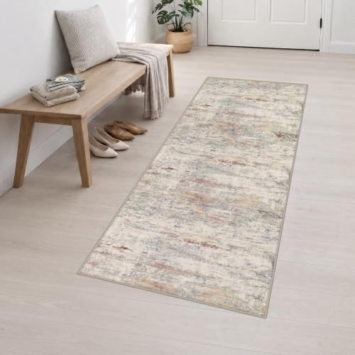 2.6x8 Washable Runner Rug：Modern Abstract Kitchen Soft Carpet Taupe - Image 3