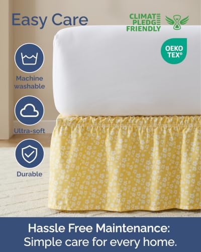 CGK Wrap Around Dust Ruffle Bed Skirt - Twin Size, 12" Inch, Yellow Meadow - Image 6