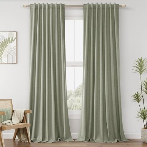 Guken Extra Long 100% Blackout Sage Green Linen Curtains 105 Inches by Guken