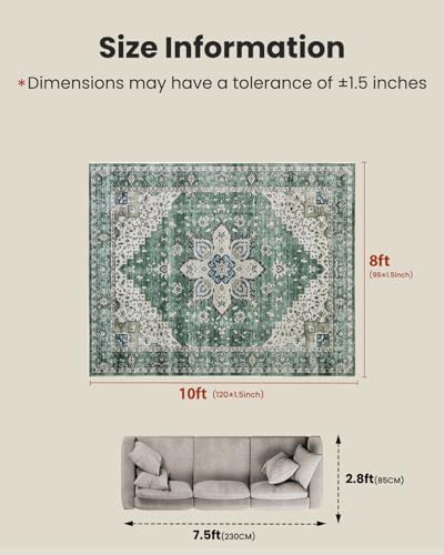 Amada Large 8x10 Washable Area Rug for Living Room, Dark/Green, Vintage - Image 2