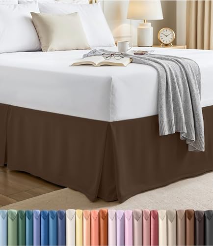 Queen Size Pleated Bed Skirt, Hides Under-Bed Storage 16 Inch Drop, Brown by UTOPIABEDDING