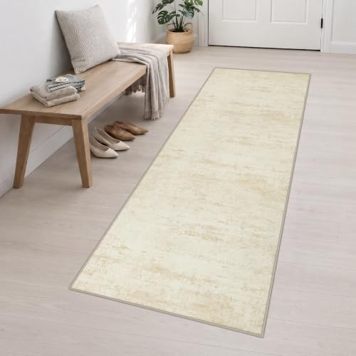 2.6x10 Washable Runner Rug:Modern Abstract Indoor Soft Carpet Beige - Image 3
