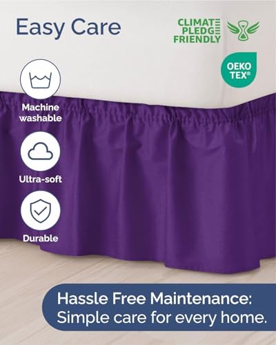 CGK Wrap Around Dust Ruffle Bed Skirt - Queen Size, 24" Inch, Purple - Image 6