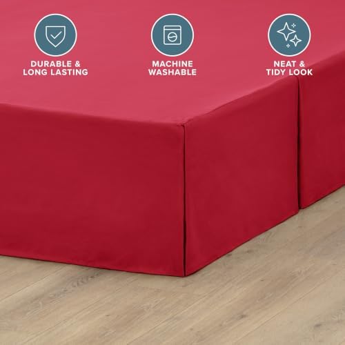 Bare Home Queen Bed Skirt - 15-Inch Tailored Drop Easy Fit - Bed Skirt for Queen Beds - Center & Corner Pleats (Queen, Red) - Image 3
