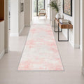 3x8 Washable Runner Rug：Modern Abstract Soft Carpet Pink White by FXRHLP