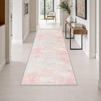 3x8 Washable Runner Rug：Modern Abstract Soft Carpet Pink White by FXRHLP