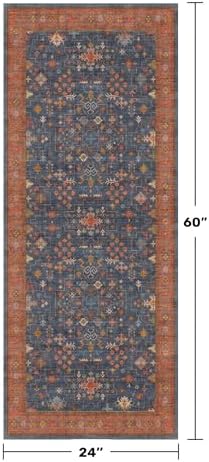 Hazo Haus Navy Blue Runner Rug 2x5 for Hallway, Kitchen, Bathroom, Mudroom, Laundry Room, Washable Non Slip Non Skid Rubber Backing Low Pile Stain Resistance - Image 2