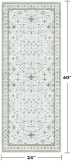 Hazo Haus Washable Oushak Bathroom Runner Rug 2x5 - Eclectic Boho Floral Pastel, Non Slip Low Pile Stain Resistant Small Throw Rug for Bedroom, Laundry Room, Powder Room, Cream Green - Image 2