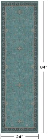 Hazo Haus Boho 2x7 Long Non Slip Kitchen Rug Runner - Teal Washable Rug for Bathroom, Hallway, Door Mats Indoor Entrance,Non Slip with Rubber Backing, Vintage Floral Indoor Décor - Image 2