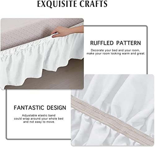 MEILA Wrap Around Elastic Bed Skirt for Twin & Full Beds, 18" Drop, White - Image 3