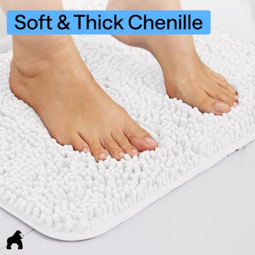 GORILLA GRIP Bath Rug Mat for Bathroom, Absorbent Chenille, 30x20 White - Image 4